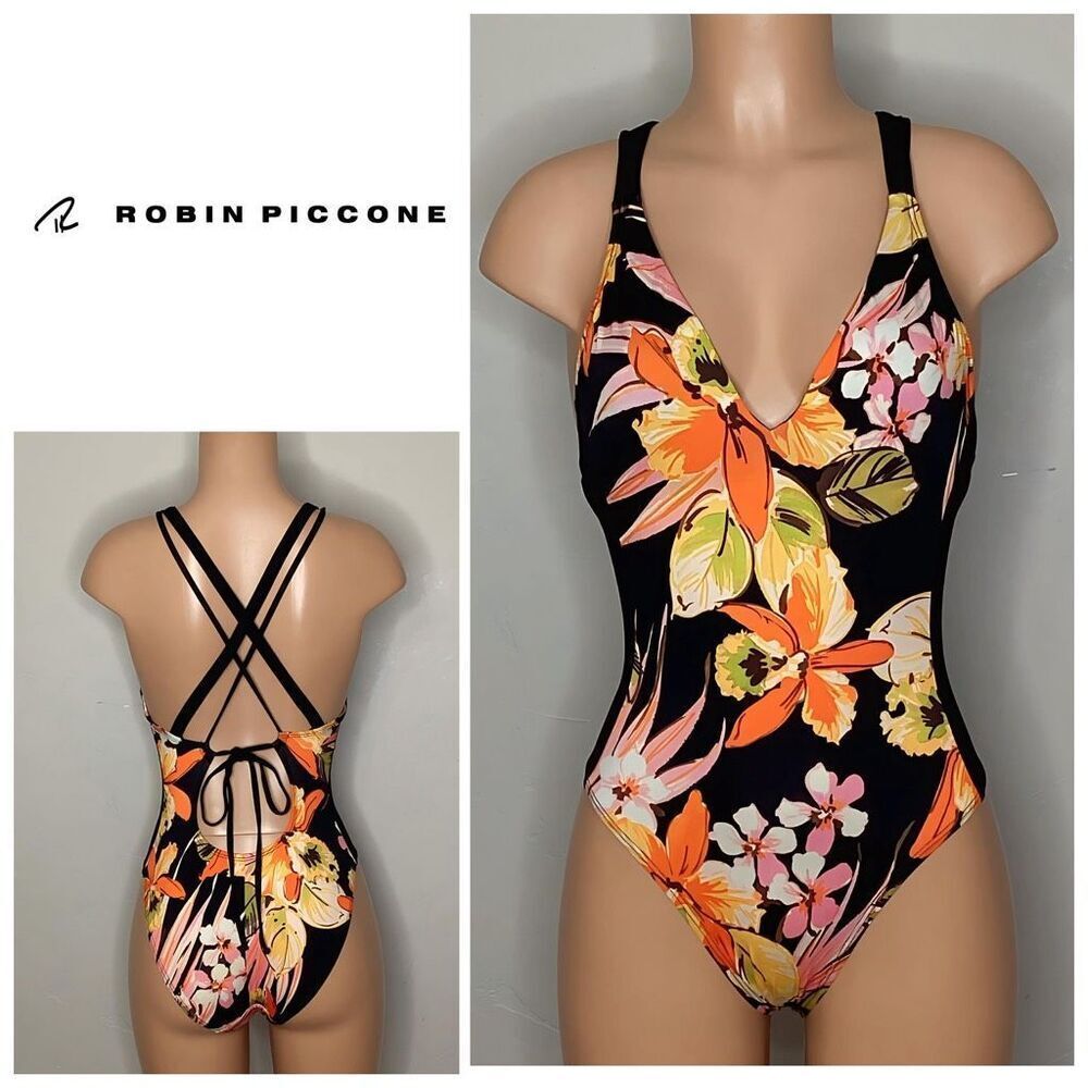 New. Robin Piccone floral v- neck one piece. XS. Retail $212